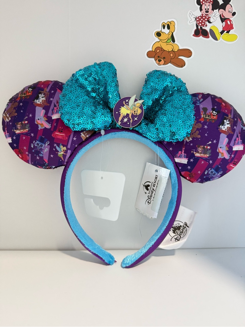Disney Sequin Tinker Bell Bow Minnie Ears Headband - Teal & Purple